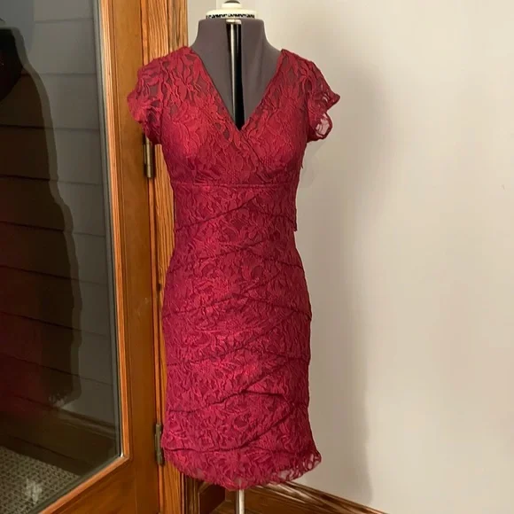 Scarlett | Dresses | Gorgeous Stretchy Crimson Red Lace Dress Size 6 |  Poshmark